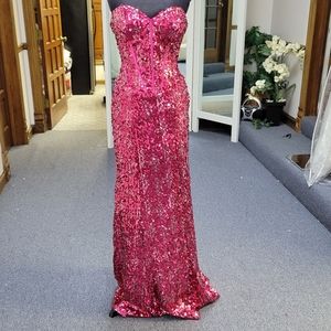 PRECIOUS FORMALS 2 FUCSHIA CORSET PROM DRESS PAGEANT GOWN LONG SEQUIN P46633